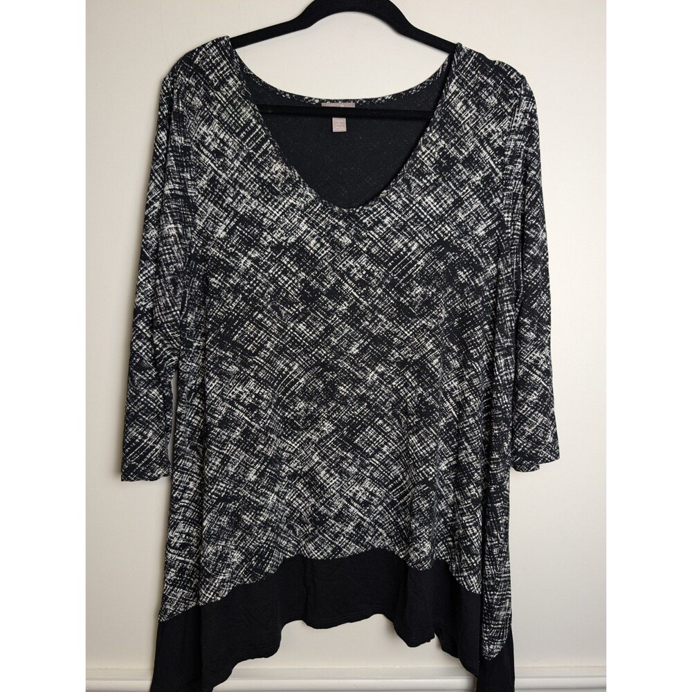 J Jill Wearever Collection Top Tunic Asymmetric Hem Black Stretchy Size LP Art